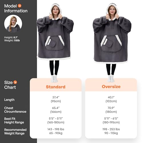 Giggling Getup Wearable Blanket Hoodie for Women Men Gifts for Women Mom Wife Sherpa Fleece Hooded Blanket Sweatshirt Warm Cozy Sherpa Wearable Throw with Pocket & Sleeves for Adult Standard Dark Gray