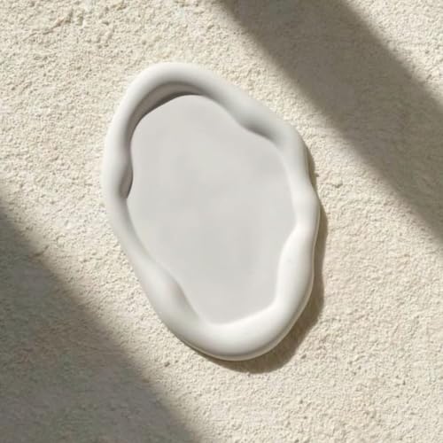 Image of Aesthetic Handmade Oval Cloud Trinket Tray Handmade | Jewelry Organizer | Vanity Tray for Women | Minimalist Home Decor, Candle Holder & Multipurpose - 24 x 16 cm