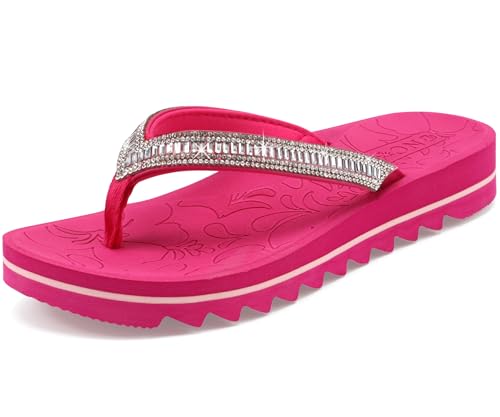 ONCAI Flip Flops for Women, Beach Thong Sandals Womens with Arch Support, Dressy Rhinestone Comfortable Yoga Mat and Non Slip Rubber Soles for Summer US Size 5-11