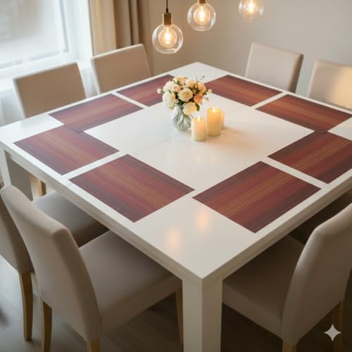 Image of YELONA Placemats Set of 8, Heat-Resistant Woven Vinyl Table Mats, Non-Slip & Washable Dining Tablemats for Kitchen & Dinner Decor, Ombre Red (45cm x 30cm)