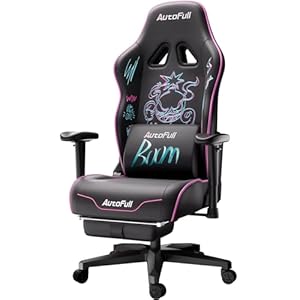 AutoFull C3 Gaming Chair, Ergonomic Wingless Cushion Computer Chair,PU Leather Racing Style Office Chair with Lumbar Support Pillow and Footrest,Black