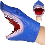 NUOBESTY Animal Hand Puppet Blue Shark Hand Puppet Soft Rubber Role Play Shark Bath Toys for Children Adults Teaching Gloves