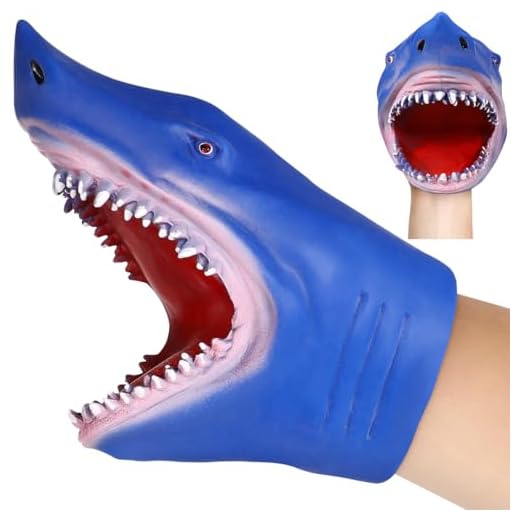 NUOBESTY Animal Hand Puppet Imaginative Play Hand Puppets Animal Teaching Gloves Puppets Gift for Children Adults (Shark) (Blue)