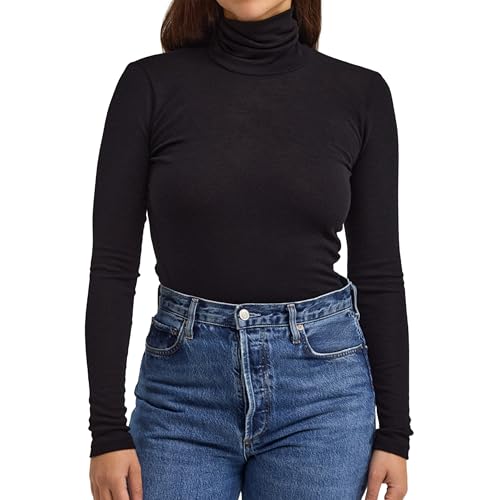 Dilling Rollkragen Shirt für Damen aus 100% Bio-Merinowolle Schwarz 38