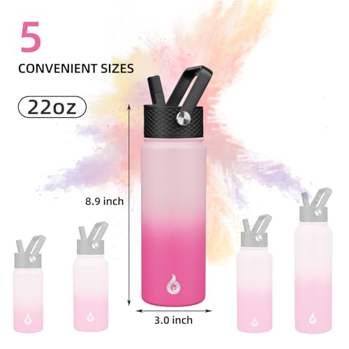 Image of BJPKPK Insulated Water Bottles with Straw Lid, 22oz Cold & Hot Thermo, Stainless Steel Metal Water Bottle with 3 Lids, Reusable Thermo, Cups, Mugs for Daily Use-Cherry