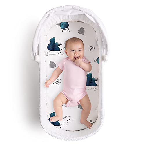 Image of JumpOff Jo - 2-Pack Hypoallergenic Fitted Bassinet Sheet for Baby Boys & Girls - Rectangular, Hourglass & Oval Crib Compatible, Soft, Breathable, Machine Washable (Galaxy and Mama Bear)