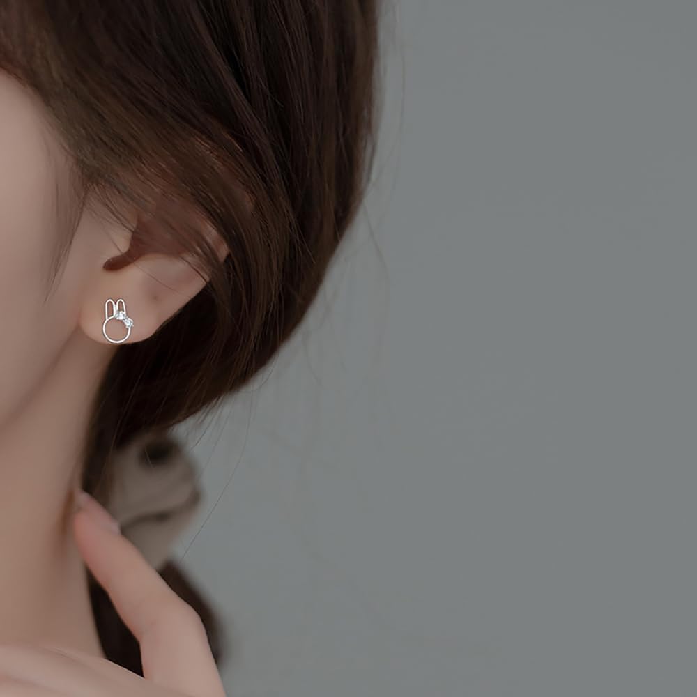 Reffeer Solid 925 Sterling Silver Easter Rabbit Earrings Studs for Women Teens CZ Bunny Stud Earrings - Image 8