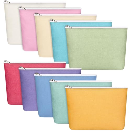 Reginary 10 Pcs Canvas Makeup Bags Bulk for Women Cosmetics Toiletry Bags Blank DIY Pencil Pouch, Gift for Wedding Bridal Shower Mental Health Mother's Day Graduation Nurse Week(Purple)