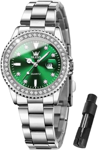 OLEVS Womens Watch Elegant Dress Diamond Analog Quartz Watch Two Tone Stainless Steel Waterproof Luminous Wristwatch Gift