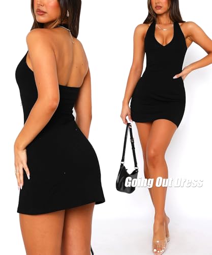 Women Sexy Bodycon Mini Dress V Neck Halter Backless Dress Club Cocktail Going Out Dresses2