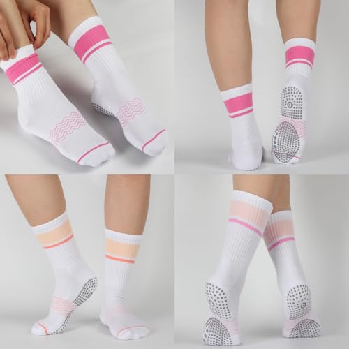 Pilates Socks with Grips for Women – Bamboo Non-Slip Crew Socks for Yoga, Ballet, Barre, Workouts & Diabetic – Ideal Christmas Gift4