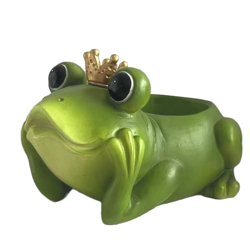 Pottes lindo, maceta en forma de rana,Rana de resina con maceta de corona - Jarrón decorativo para jardín de césped de patio, titular de utensilios para decoración de interiores