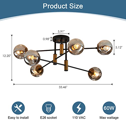Ddlldeshi DDL01-6C 6-Light Glass Globe Sputnik Chandelier Modern Matte Black And Gold Ceiling Light Fixture Vintage Hanging Chandeliers thumb #1