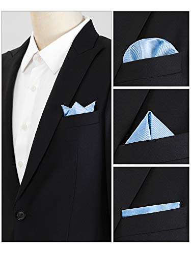 Allegra K Men's Pocket Squares Classic Satin Polka Dots Solid Color Handkerchiefs For Wedding Business One Size Sky Blue #TOP3