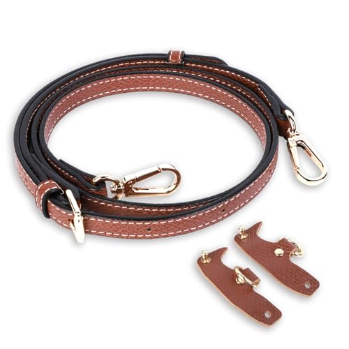 VINATO Correa Ajustable para Bolso de Piel, Marrón con Hebilla Dorada para Bolsos Longchamp, Sin Perforación, Longitud Ajustable 94-124 cm, Correa para Bolso