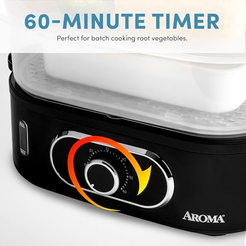 AROMA® Double Food Steamer Basket and Electric Rice Steamer with Easy-Read Water Level and Timer - Image 5