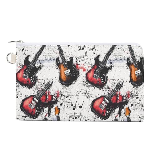 Guitar Music Vintage Coin Purse Canvas Change Pouch Portable Pocket Wallet Mini Storage Bag with Zippered Keychain