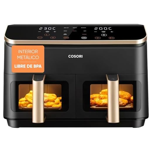 Cosori Freidora de Aire con Doble Cesta 8,5L Air Fryer, Capacidad Adecuada, Más Sano, SYNC Finish, 2-4 Personas, 10 en 1, 35-230℃, Uso Sencillo, Rápido y Crujiente, Acero Inox Interior, Oro