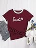 Dresswel Womens T-Shirt Cute Funny Smile Face Graphic Print Tee Shirts Summer Tops(Wine Red, 2XL) #1