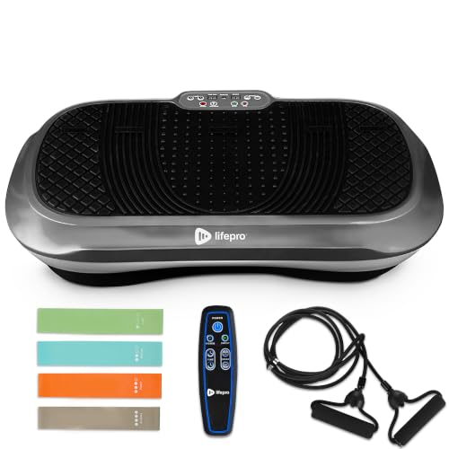 LifePro Waver Pedana Vibrante Dimagrante Per Drenaggio Linfatico E Attivazione Muscolare, Pedana Vibrante Per Allenamento Completo Con 2 Loop Band, 4 Bande Elastiche E Telecomando - Grigio