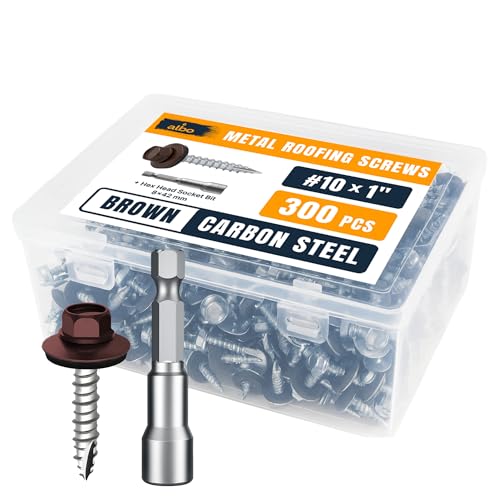 Image of ALBO 300 Pcs #10 x 1 Brown Metal Roofing Screws, EPDM Washers