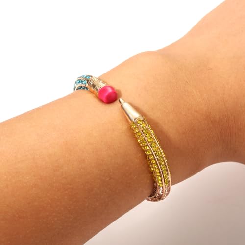 Back to School Pencil Bangle Bracelet School Teacher Rainbow Glitter Bling Pencil Hinged Cuff Bangle Fun First Day of School Graduation Teachers Day Jewelry Accessories Gifts4