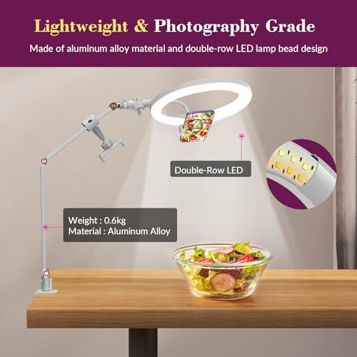10'' Ring Light for Desk with Stand and Phone Holder,Overhead Tripod Ring Light,Video Conference Light with Adjustable Desk Arm Stand for YouTube Makeup, Tik Tok, work for Phone, Webcamwhite - Image 3