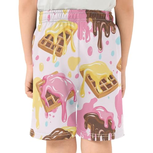 DOMIKING Waffle Drips Pink Kids Shorts Pull-on Boys Shorts with Elastic Waist Casual Athletic Pants for Summer Playwear3