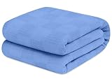 Avalon Bedding 100% Cotton Blankets Queen Size Thermal Blanket (90'x90') - Perfect Cotton Blanket Queen Size for Layering Bed in Any Season - Cotton Blankets for Bed (Blue)