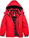 GEMYSE Boy's Waterproof Ski Snow Jacket Hooded Fleece Lined Windproof Winter Jacket (Red,10/12)