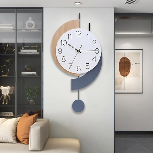 Wall Clocks for Living Room 13.7 inch Decor Big Decorative Wall Clocks Battery Operated with Pendulum for Bedroom Kitchen Office Home Large Metal Wall Clock Silent Wall Clock Non Ticking…
