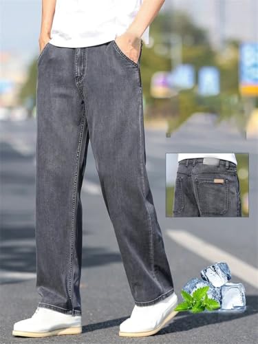 Men's Loose Wide Leg Thin Jeans Lyocell Soft Drape Fabric Comfortable Spring Summer Fashion Washed Denim Pants2