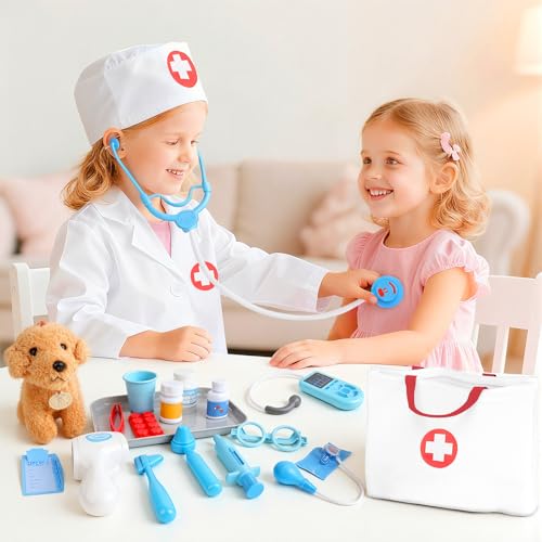 Doctors Set for Kids - Toys for 3 Year Old Boys, Pretend Role Play Medical Play Set with Dog, Stethoscope, Dress Up Costume & Carrying Bag, Doctors Kit Birthday Christmas Gifts for Toddlers Girls 4 5 - Image 5