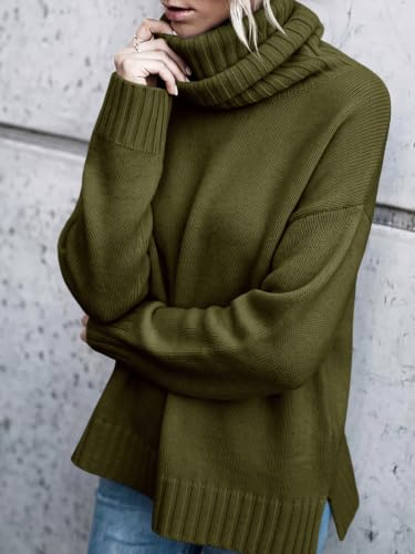 Image of FISACE Womens Oversized Turtleneck Pullover Sweater Cable Knit Sweater Tops
