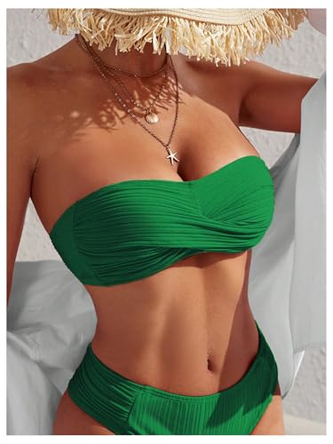MakeMeChic Women's Twist Bandeau Solid Ruched Strapless Swimsuit Bikini Top2