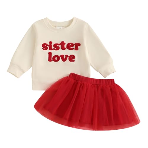 Image of Thorn Tree Valentines Skirts Set Toddler Girl Spring Winter Outfits Heart Sweatshirt Mesh Skirts Cute Baby Girl Set