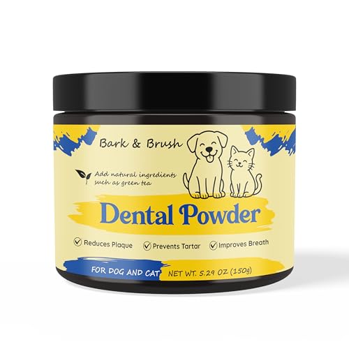 Bark & Brush Dental Powder for Dogs and Cats – Triple-Action Formula – Advanced Tartar & Plaque Remover – Natural Dog Breath Freshener Dog Toothpaste Topper (New Packaging)