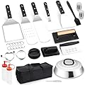 HaSteeL Griddle Accessories Kit, 18/10 Stainless Steel Flat Top Grill Accessory Set, Metal Spatula & Basting Cover for Outdoor Indoor Teppanyaki BBQ Cooking Camping, Rust Free & Dishwasher Safe, 25Pcs