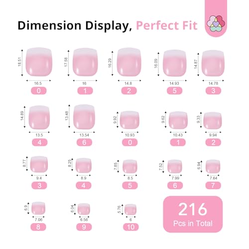 SAVILAND Gel Nail X Kit for Toes: 216 Pcs Toenail Press Ons White Pink Ombre Fake Toe Nails Long Lasting Solid Nail Glue Gel Nail Dryer Acrylic Nail Drill for Quick Nail Extension Starter Home DIY