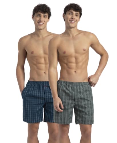 Image of Jockey 1223 Men Super Combed Mercerized Cotton Woven Checkered Boxer Shorts with Side Pocket (Pack of 2, Colors & Prints May Vary)