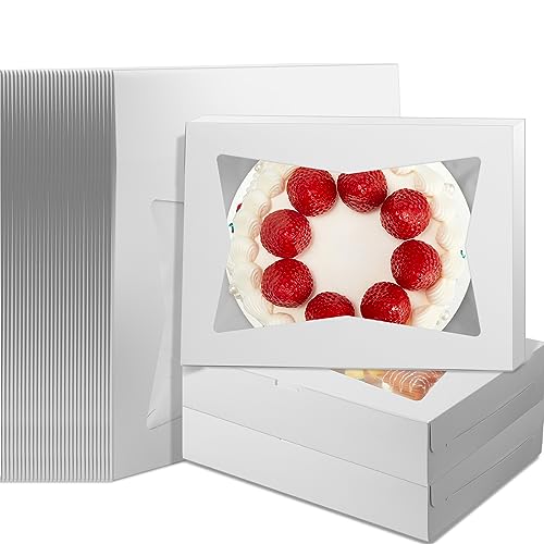 Lincia 30 Pcs Large White Cake Boxes with Window - 19 x 14 x 4 Inches for Bakery Treats, Pastries, and Special Occasion Gifting