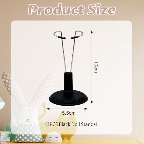 Mrltau 3 Stück Puppenständer höhenverstellbar für 15-17 cm Vinyl Plush Dolls, Metall Halterung mit stabilem Sockel, Display Ständer für Schlüsselanhänger-Puppen mit Kleidung (Schwarz)