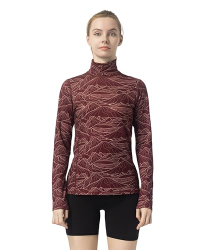 Leapstride Women's Slim Fit Turtleneck Performance Base Layer Long Sleeve Top with Mountain Print, Moisture-Wicking Fabric for Workouts & Outdoor Activities