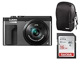  Panasonic Lumix DMC-TZ91-EG-S silber Digitalkamera Set + Tasche + 16 GB Speicherkarte ( 21,1 MP , 30x opt. Zoom (entspricht 24-720 mm) 4K Video, WiFi, Beauty Retouch, Clear Retouch (silber)