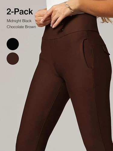 Conceited 2-Pack Stretch Slacks for Women - Wear to Work - Slim Leg Dress Pants with Pockets - Black, Brown - (X-Large)4