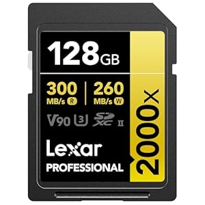Lexar 128GB Professional 2000x SDXC Memory Card, UHS-II, C10, U3, V90, Full-HD & 8K Video, Up To 300MB/s Read, for DSLR, Cinema-Quality Video Cameras (LSD2000128G-BNNNU)