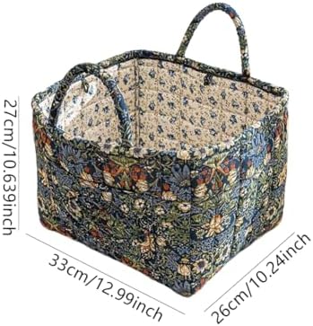 Quilted Laundry Basket with Handles, Boho Floral Car Storage Basket, Foldable Quilted Storage Basket for Home Car Picnic Travel 13"x11"x10" (02) — view 6