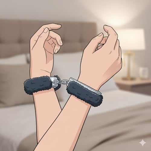 Manette Pelose Nere con Chiavi, Handcuffs in Metallo 100% con Peluche Nero 100% Poliestere, Accessorio per Adulti