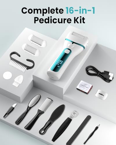 Electric Foot Callus Remover with 10000 RPM Motor and 3-Speed Settings, Foot File Kit with LED Light and Display for Women’s Home Pedicure, Waterproof Foot Grinder with Type-C Charging (Blue) — view 6