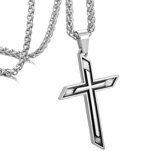 Chaîne pour homme pendentif croix argent vintage acier inoxydable mixte